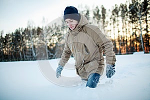 Young man in winter