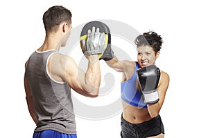 Young man and woman boxing sparring photo