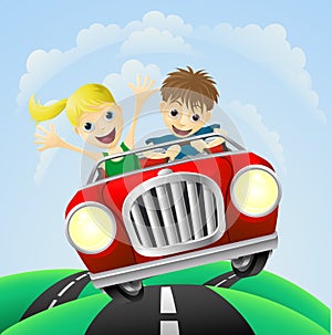 Young man and woman in car