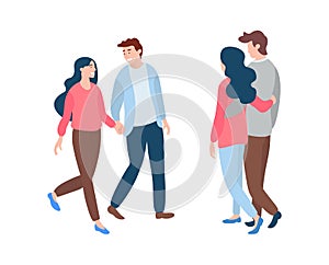 Young Man and Woman Front and Back View Vector