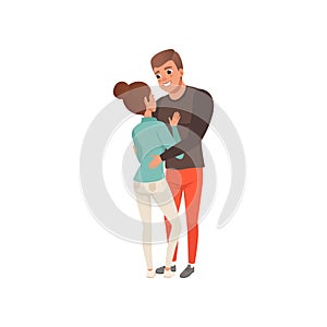 Young man and woman looking at each other and embracing, couple in love vector Illustration