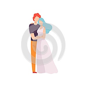 Young Man and Woman in Love Hugging, Happy Romantic Couple Posing Vector Illustration
