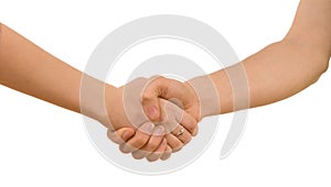 Young man and woman shaking hands