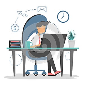Young man work on computer in the office vector isolated