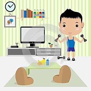 Young man work out in living room