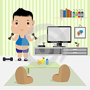 Young man work out in living room