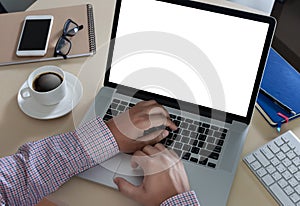 young man working Businessman using a desktop computer of the bl
