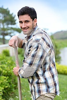 Young man working in garden