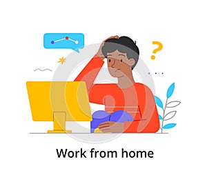 Young man working from home on a computer