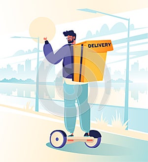 Young man works as a courier. Delivery service concept