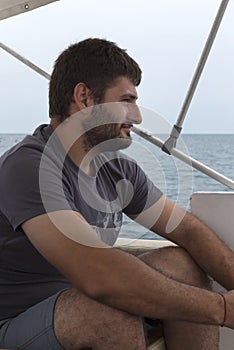 Young Man Yacht Adventure Sea