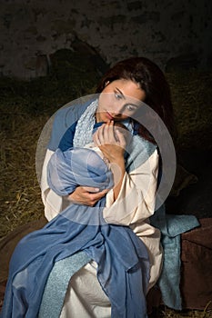 Young Mary in Christmas barn