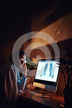 Young medic is working on night shift