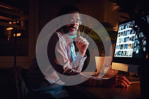 Young medic is working on night shift