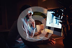 Young medic is working on night shift