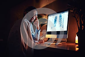 Young medic is working on night shift