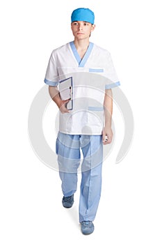 Young medical doctor in movement