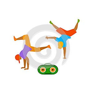 Young men dancing breakdance scene isolated vector