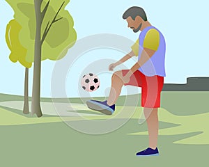 Young men playing soccer on the stadium