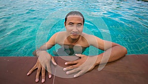 Young men relaxing in a waterpool