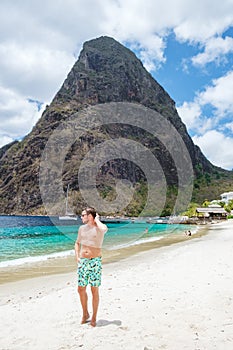 young men in swimshort on vacation Saint Lucia, luxury holiday Saint Lucia Caribbean