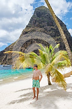 young men in swimshort on vacation Saint Lucia, luxury holiday Saint Lucia Caribbean