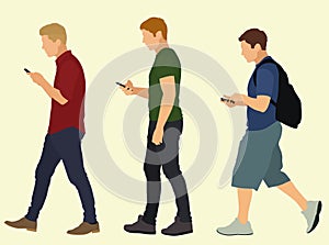 Young Men Walking and Texting