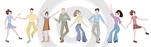 Young men and women dancing together at a party or disco.  It`s time to relax and get some rest. Fun to celebrate a holiday or bir