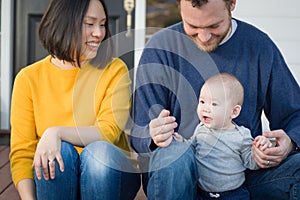 Young Mixed Race Chinese and Caucasian Family Portrait photo