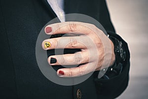 a young modern businessman with painted nails. Man with painted nails. Design of male nails. men manicure.