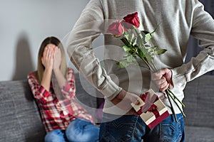 Surprise and Romance: Red Roses and Gift for Her