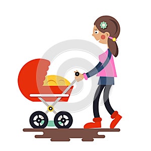 Young Mother with Baby Carriage