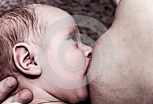 Young mother breastfeeding her baby boy