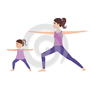 Young Mother and daughter doing yoga together