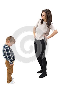 Young mother disciplining her young son photo