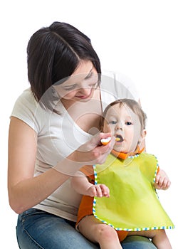 Young mother feeding her baby