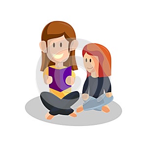 Young mother Reading Book and Daughter listening . Happy Mothers Day concept with mom and Daughter . Vector illustration