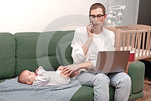 young mother trying to work, maternity leave, freelancer