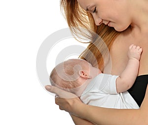 Young mother woman breastfeeding her child baby girl