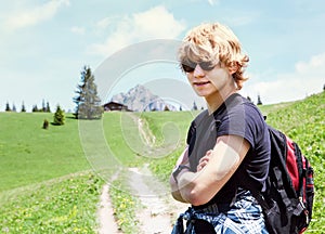 Young mountain trekker portrait photo