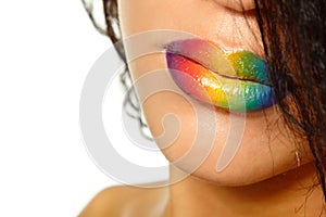 Young mulatto fresh woman with rainbow vivid color lips