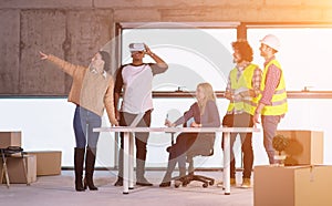 Group of multiethnic business people on construction site