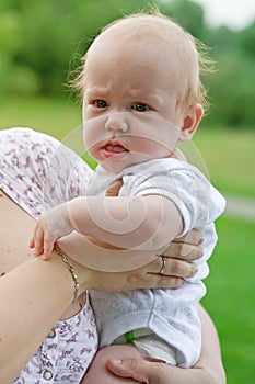 Young mum walks with the child