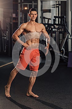 Young muscular man in the gym doing exercise