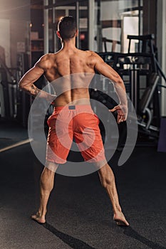 Young muscular man in the gym doing exercise