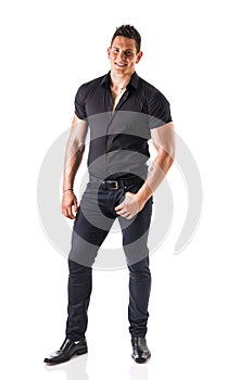 Young muscular man wearing black stylish shirt