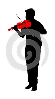 Young music man playing violin silhouette illustration isolated on white. Classic music performer concert. Musician artist