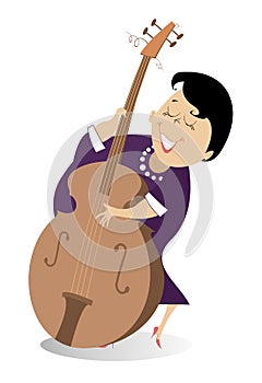 Young musician woman with contrabass illustration
