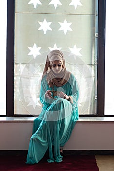 Young Muslim Girl With Rosary Praying