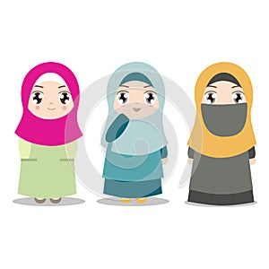 Young Muslim Girls with Different Clothes.